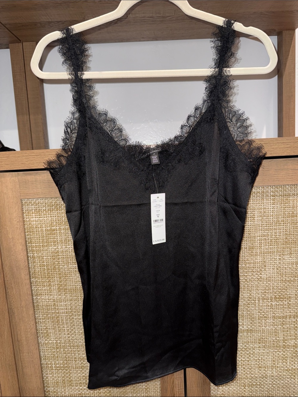 White House Black Market Black Lace-Trim Camisole
